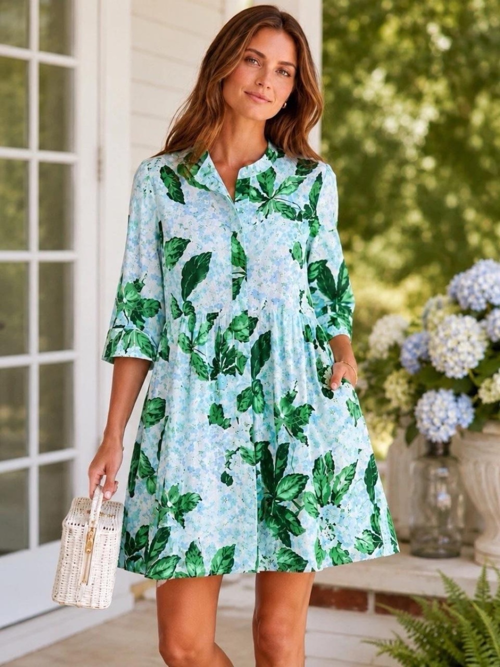 Tuckernuck Royal Shirt Dress Blue Green Floral Print Size L